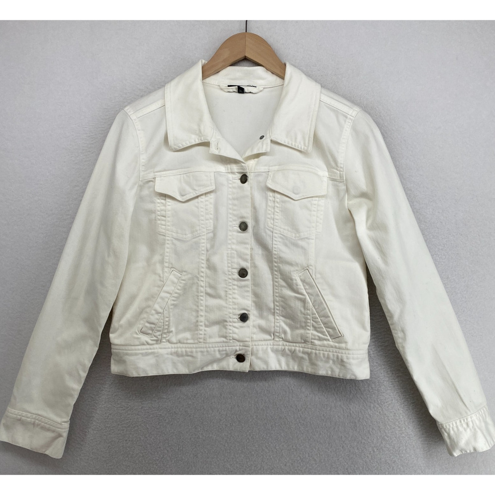 EILEEN FISHER Jacket XS Organic Cotton Stretch Denim Trucker Button Up White
